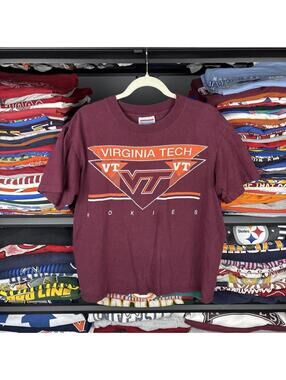 Vintage 90s Virginia Tech Hokies T-Shirt Maroon Dodger USA L